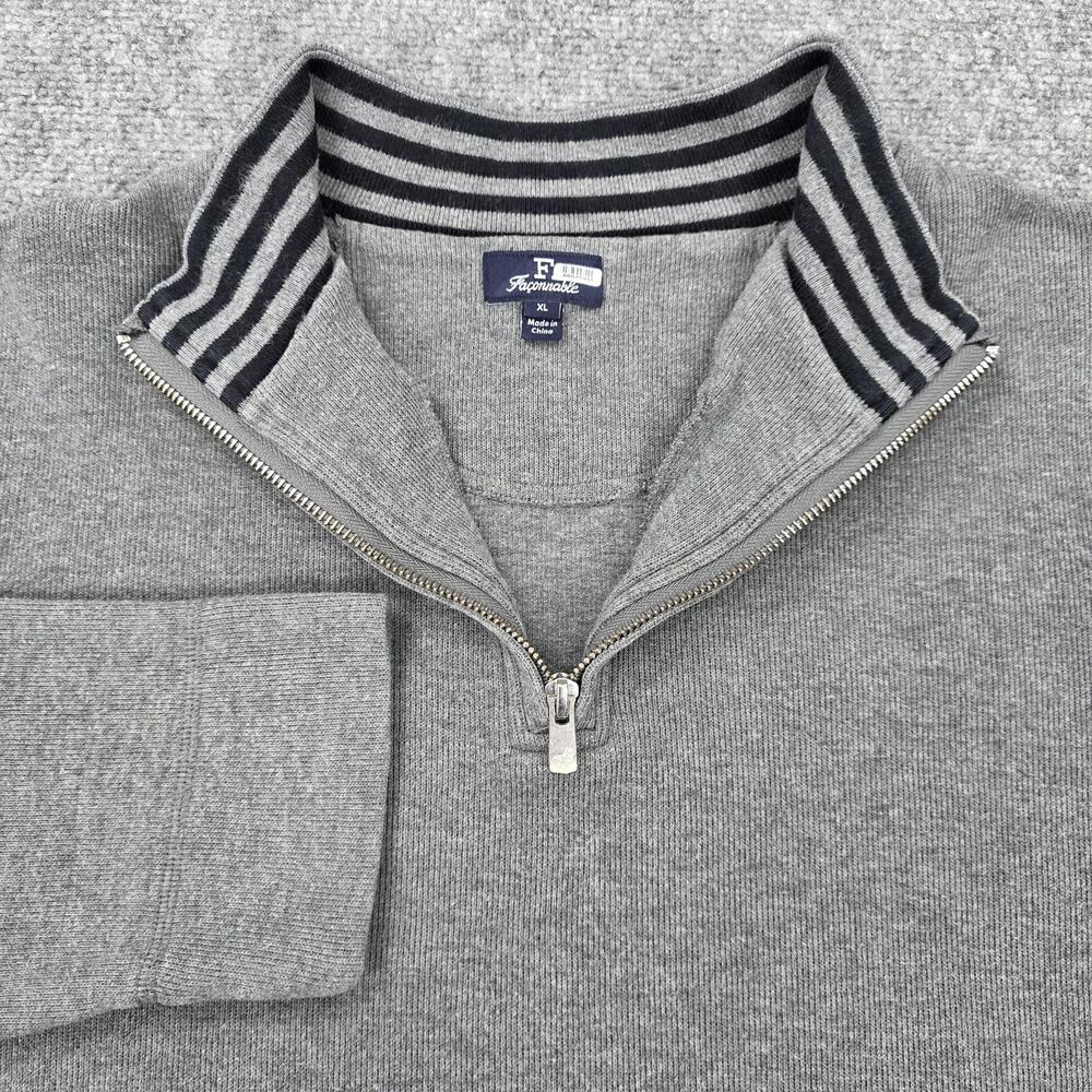 Faconnable Sweater Mens XL Gray 1/4 Zip Mock Neck Cotton Knit Pullover Casual